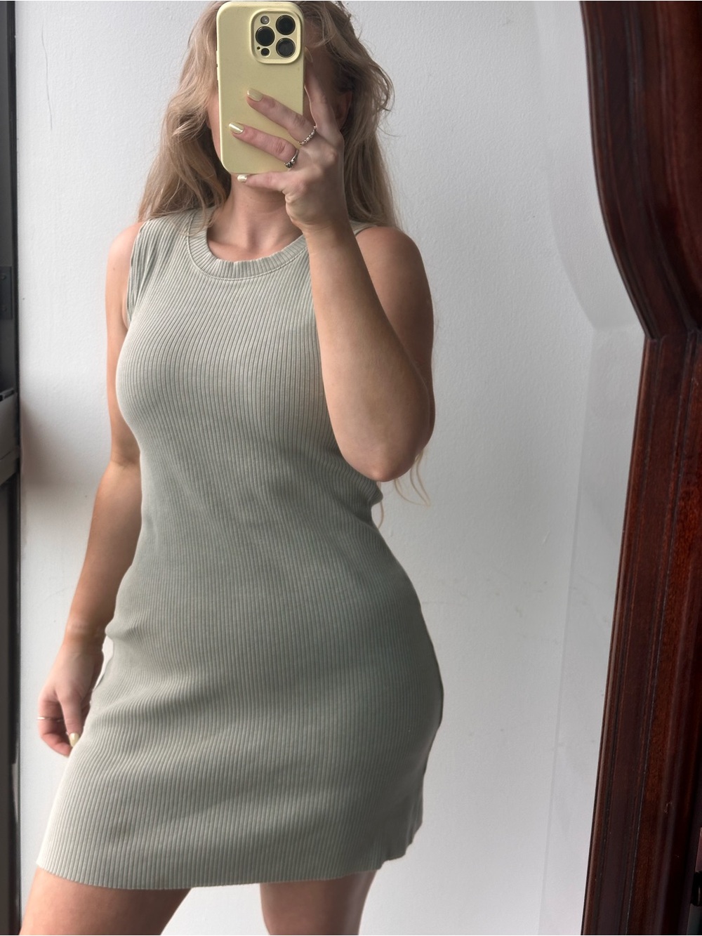 Wilfred Free Sleeveless Ribbed Bodycon Dress - Sage Green